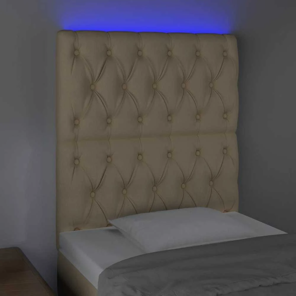 Galvūgalis su LED, kreminės spalvos, 80x7x118/128cm, audinys