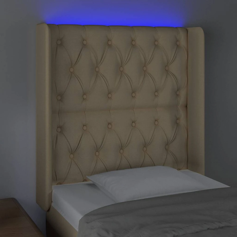 Galvūgalis su LED, kreminės spalvos, 83x16x118/128cm, audinys
