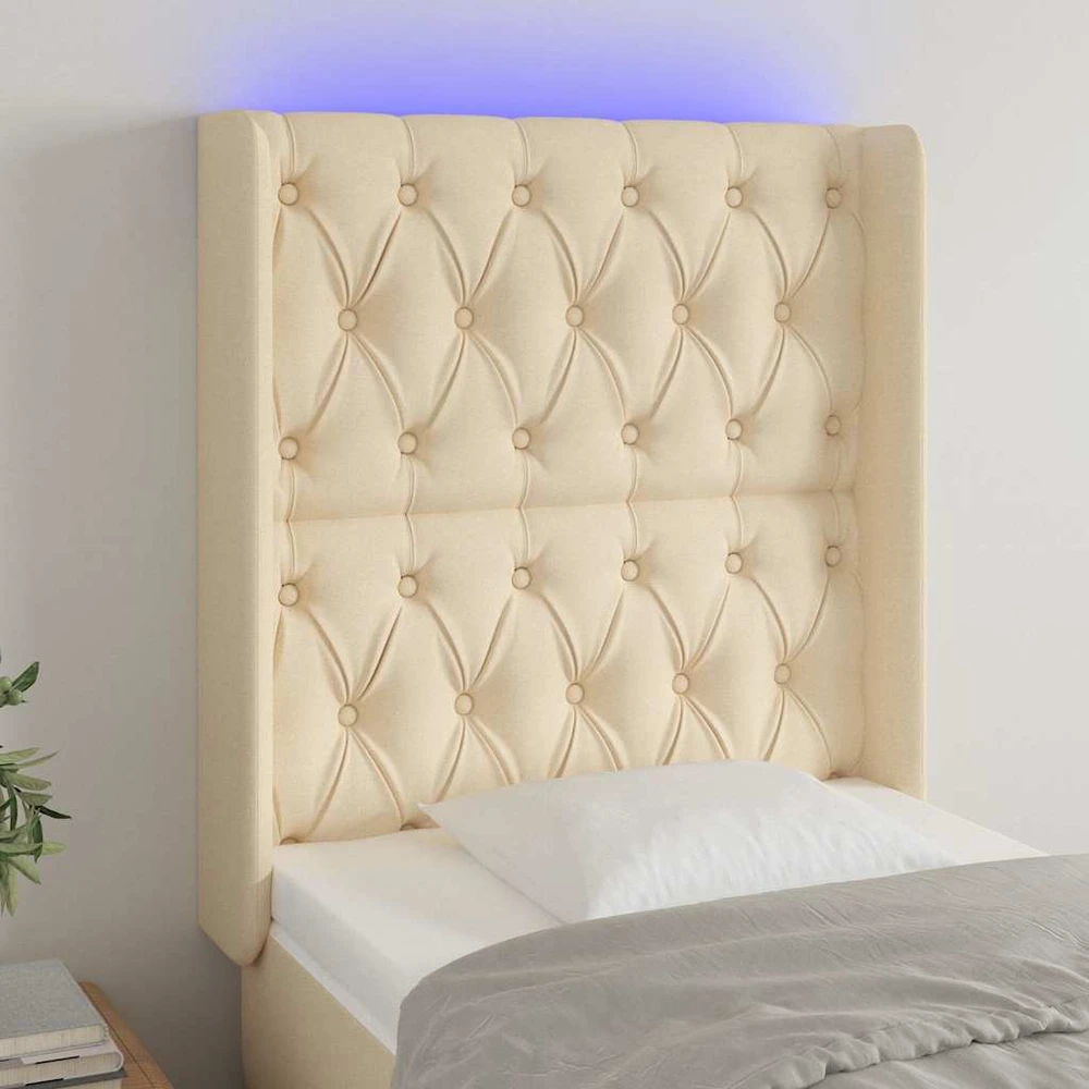 Galvūgalis su LED, kreminės spalvos, 83x16x118/128cm, audinys