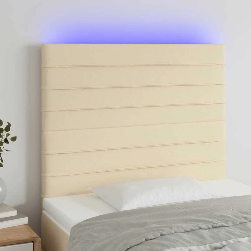 Galvūgalis su LED, kreminės spalvos, 90x5x118/128cm, audinys