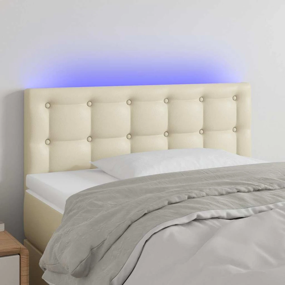 Galvūgalis su LED, kreminės spalvos, 90x5x78/88cm, dirbtinė oda