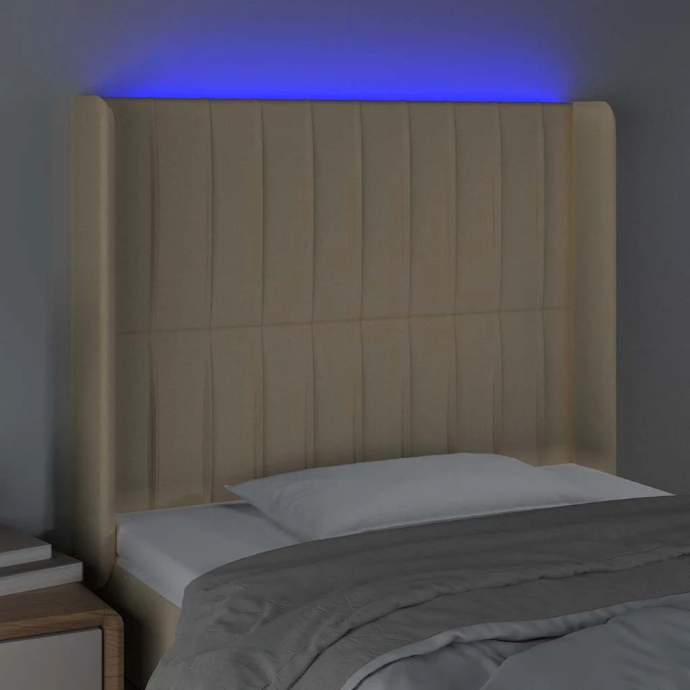 Galvūgalis su LED, kreminės spalvos, 93x16x118/128cm, audinys