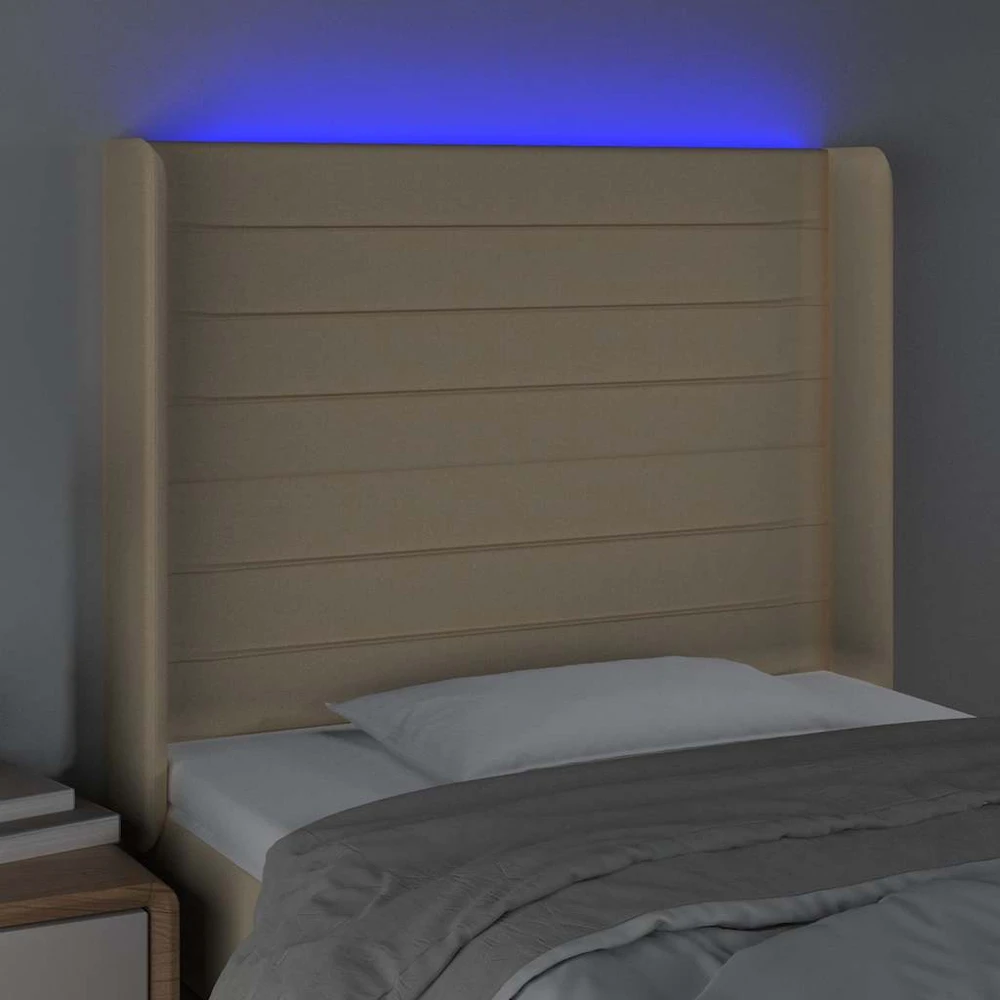 Galvūgalis su LED, kreminės spalvos, 93x16x118/128cm, audinys