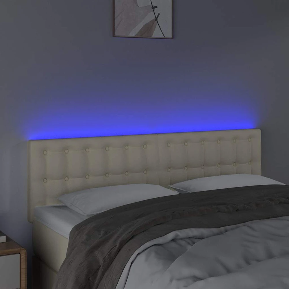 Galvūgalis su LED, kreminės spalvos,144x5x78/88cm, dirbtinė oda