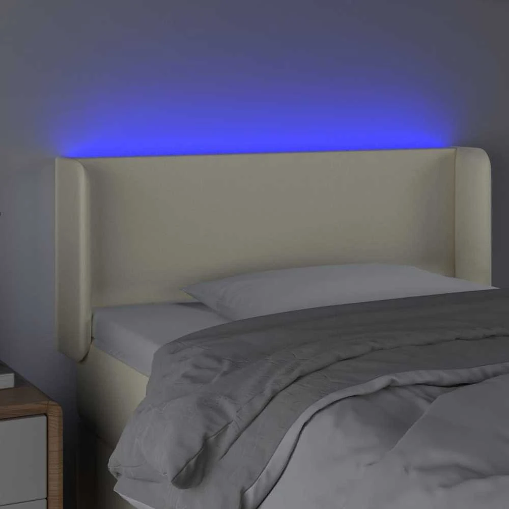 Galvūgalis su LED, kreminės spalvos,83x16x78/88cm, dirbtinė oda