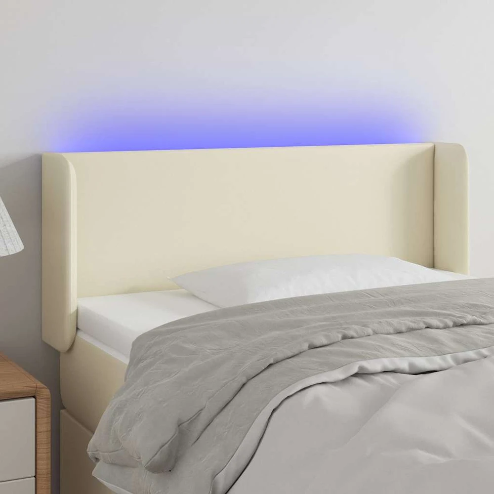 Galvūgalis su LED, kreminės spalvos,83x16x78/88cm, dirbtinė oda