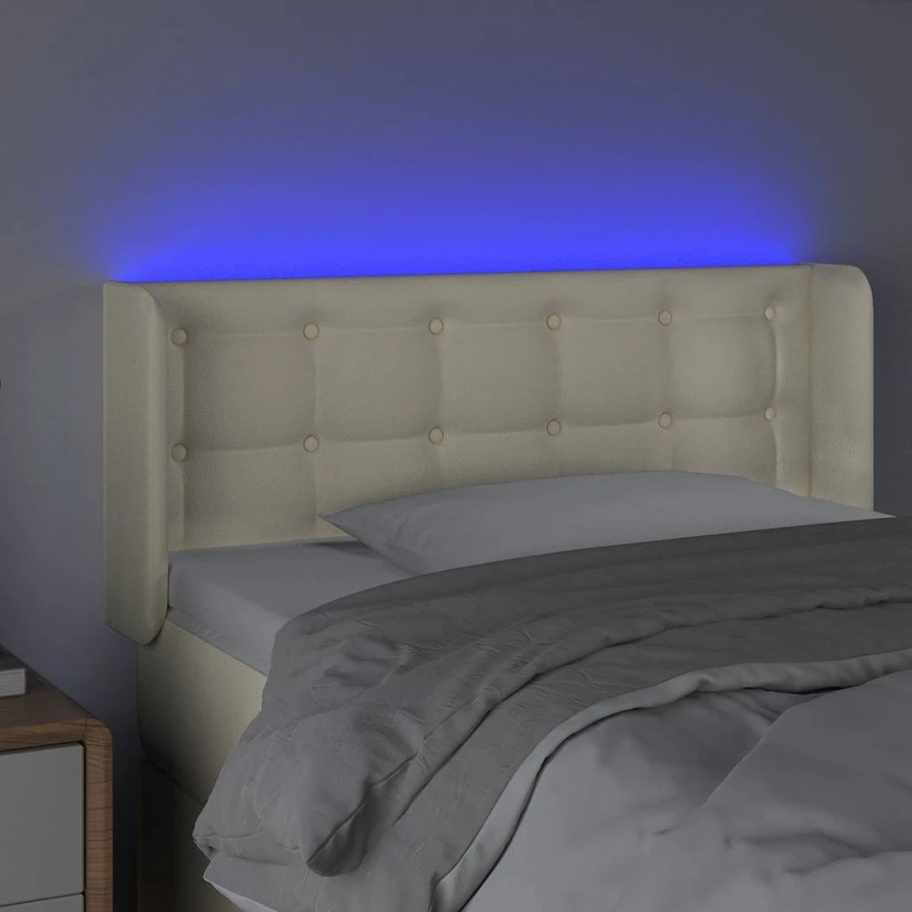 Galvūgalis su LED, kreminės spalvos,93x16x78/88cm, dirbtinė oda