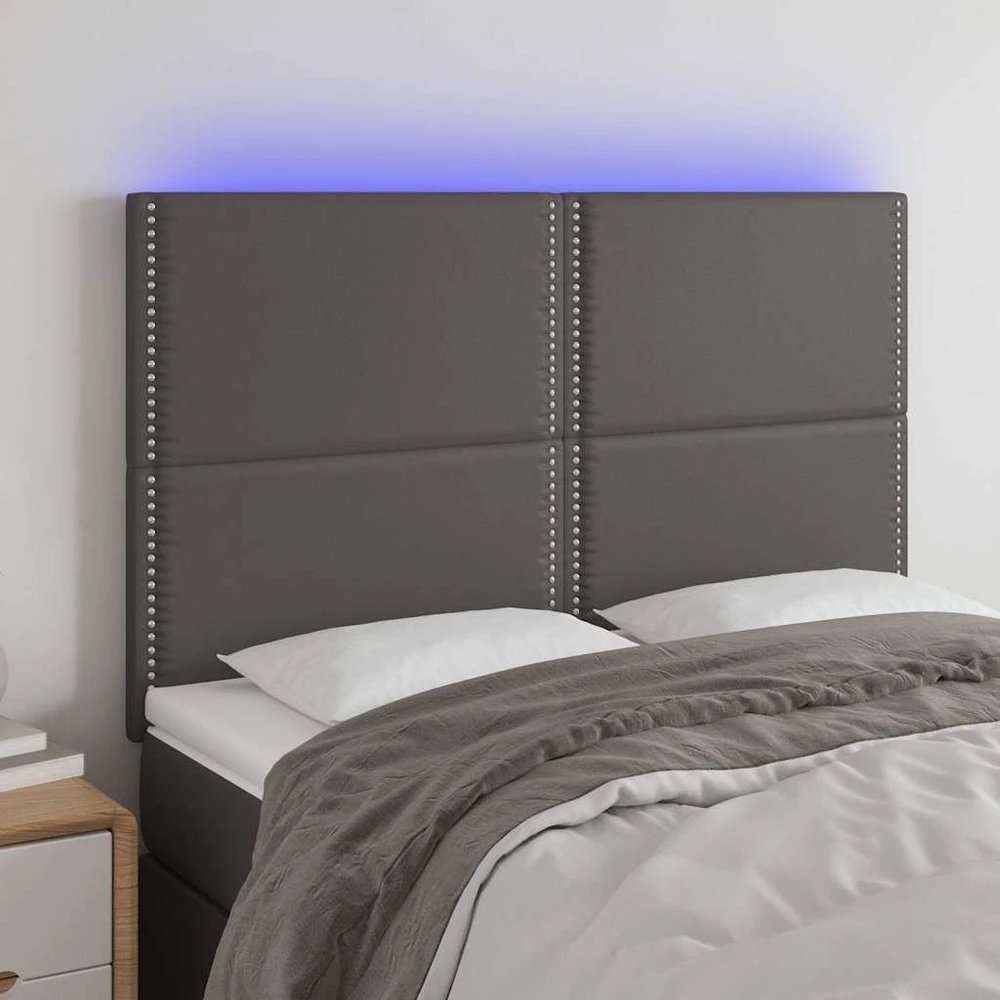 Galvūgalis su LED, pilkas, 144x5x118/128cm, dirbtinė oda