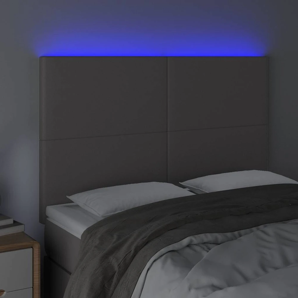 Galvūgalis su LED, pilkas, 144x5x118/128cm, dirbtinė oda