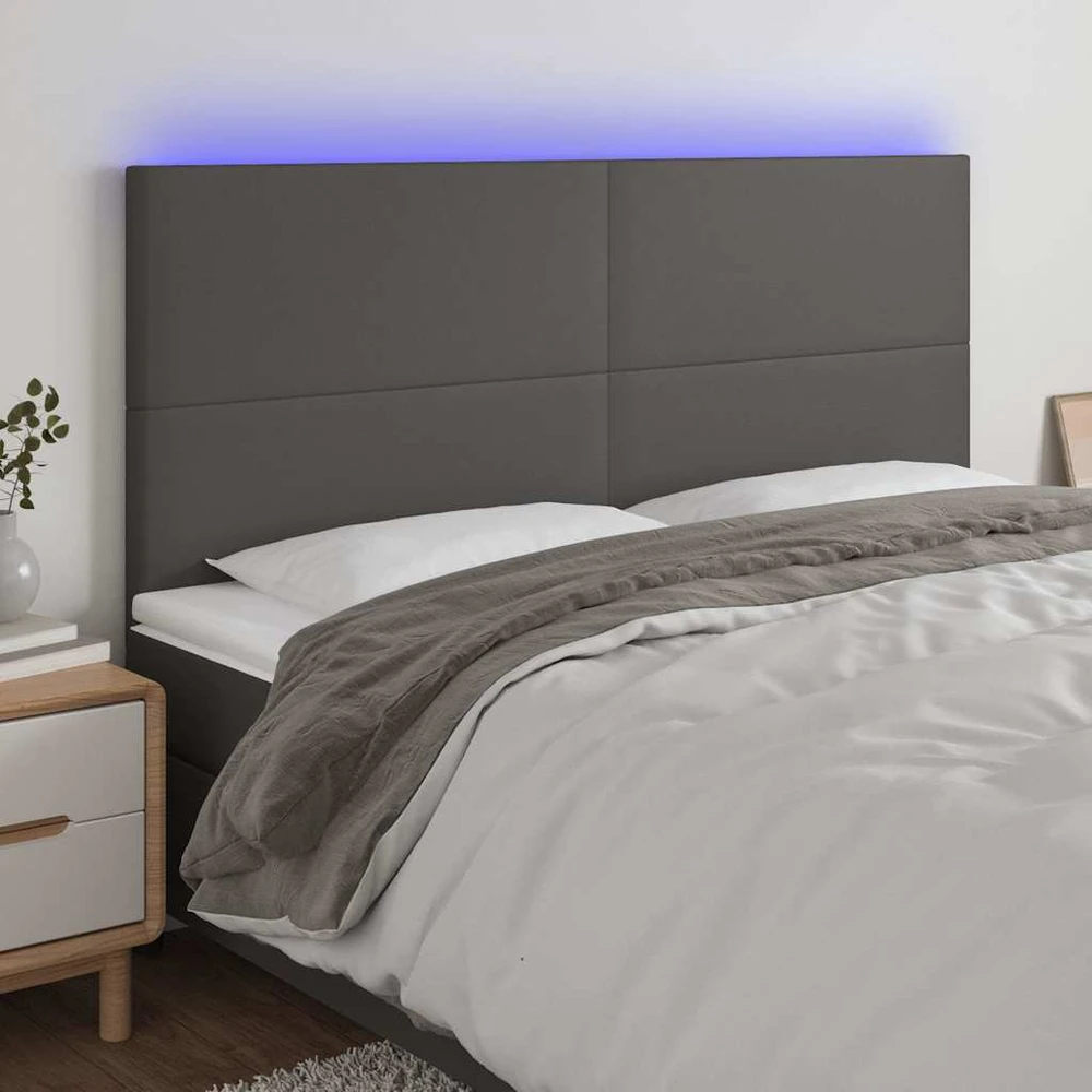 Galvūgalis su LED, pilkas, 200x5x118/128cm, dirbtinė oda