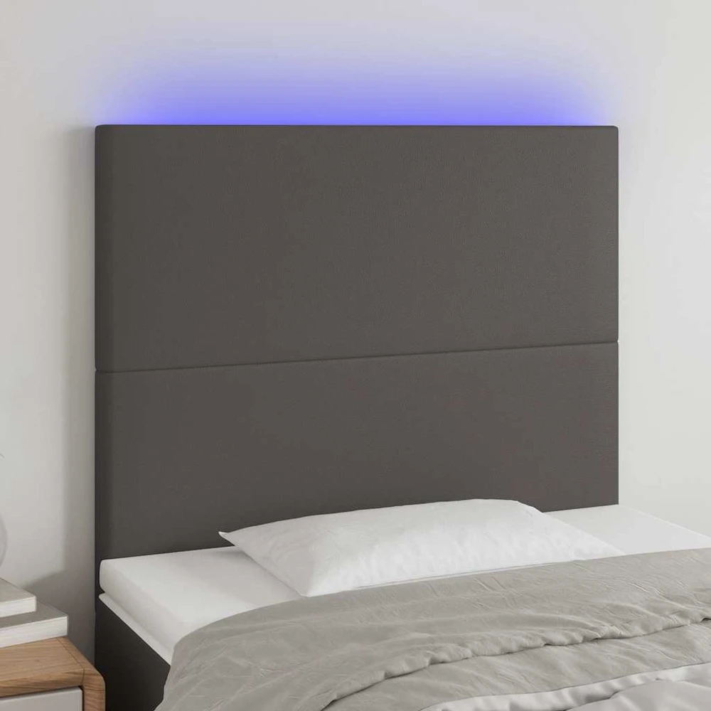 Galvūgalis su LED, pilkas, 80x5x118/128cm, dirbtinė oda