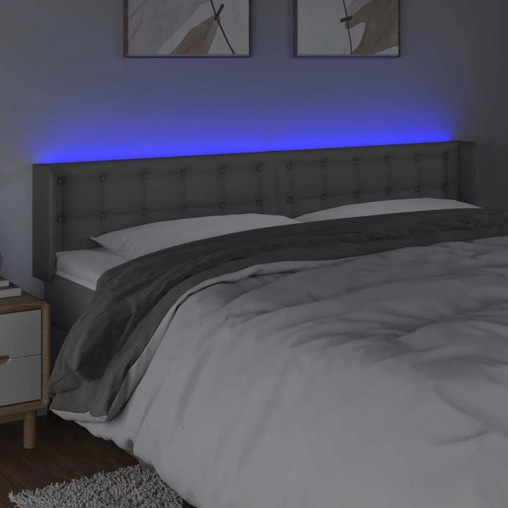 Galvūgalis su LED, pilkos spalvos, 203x16x78/88cm, dirbtinė oda
