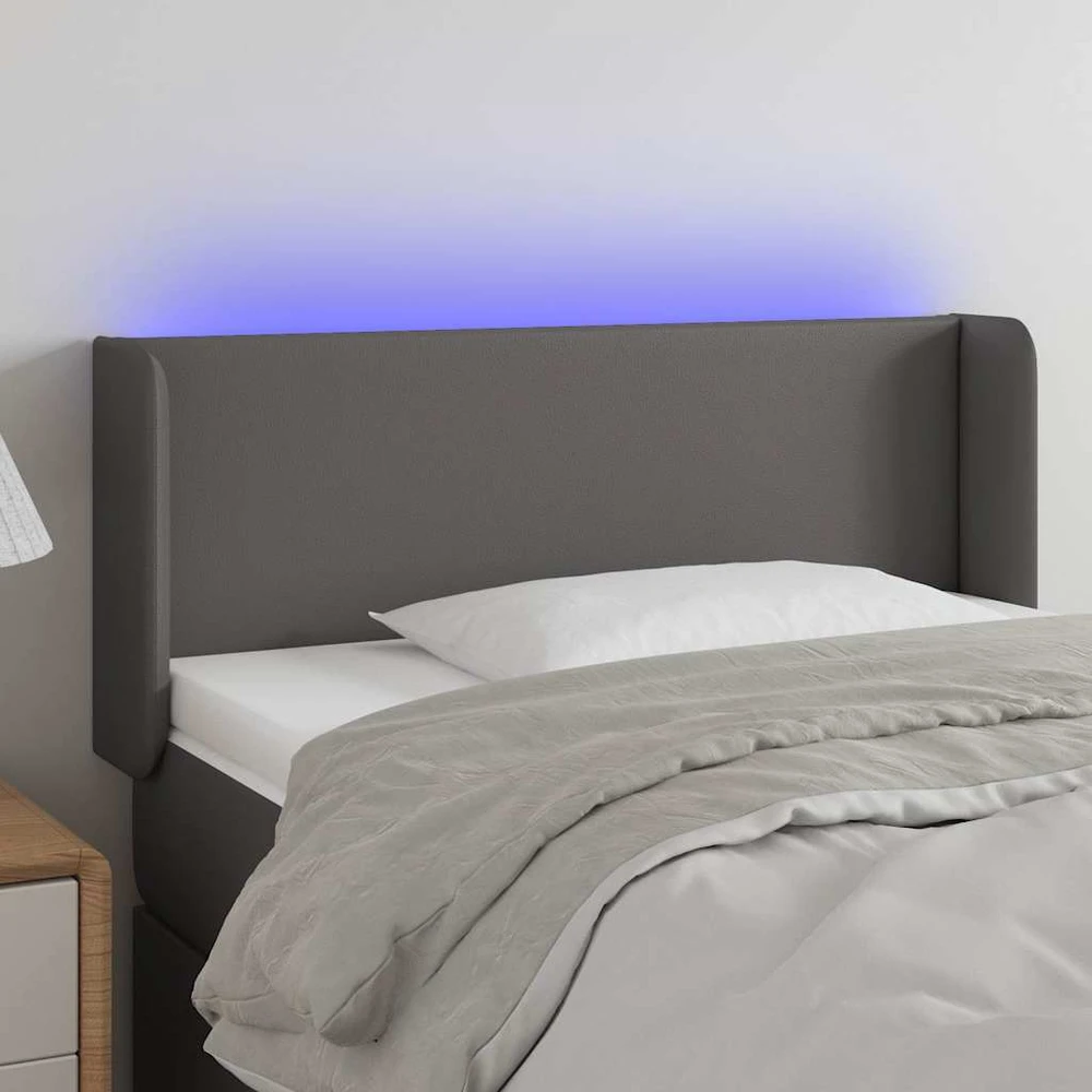 Galvūgalis su LED, pilkos spalvos, 83x16x78/88cm, dirbtinė oda