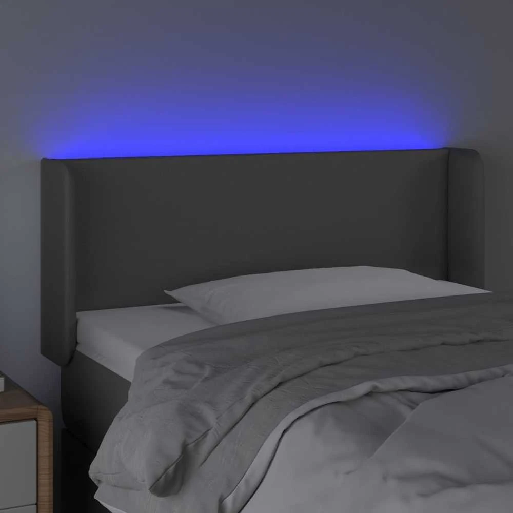 Galvūgalis su LED, pilkos spalvos, 93x16x78/88cm, dirbtinė oda