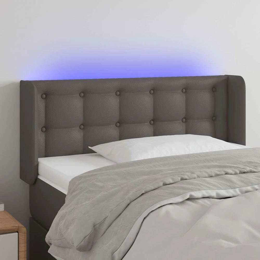 Galvūgalis su LED, pilkos spalvos, 93x16x78/88cm, dirbtinė oda