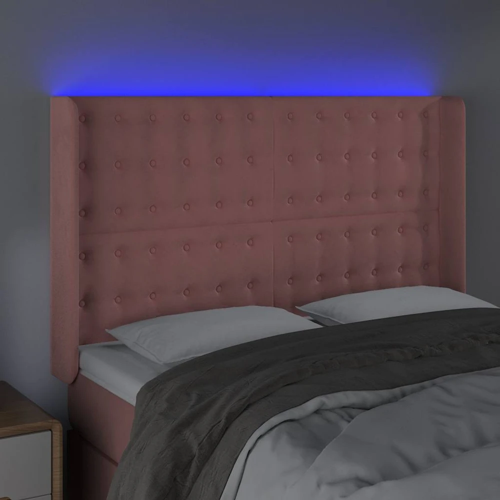 Galvūgalis su LED, rožinės spalvos, 147x16x118/128cm, aksomas