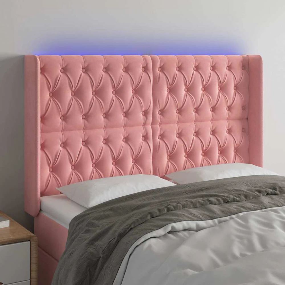 Galvūgalis su LED, rožinės spalvos, 147x16x118/128cm, aksomas