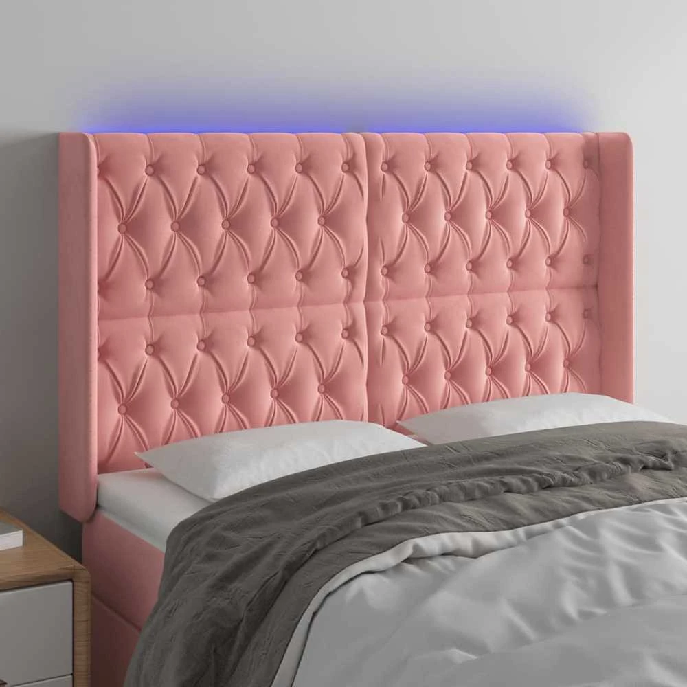 Galvūgalis su LED, rožinės spalvos, 147x16x118/128cm, aksomas
