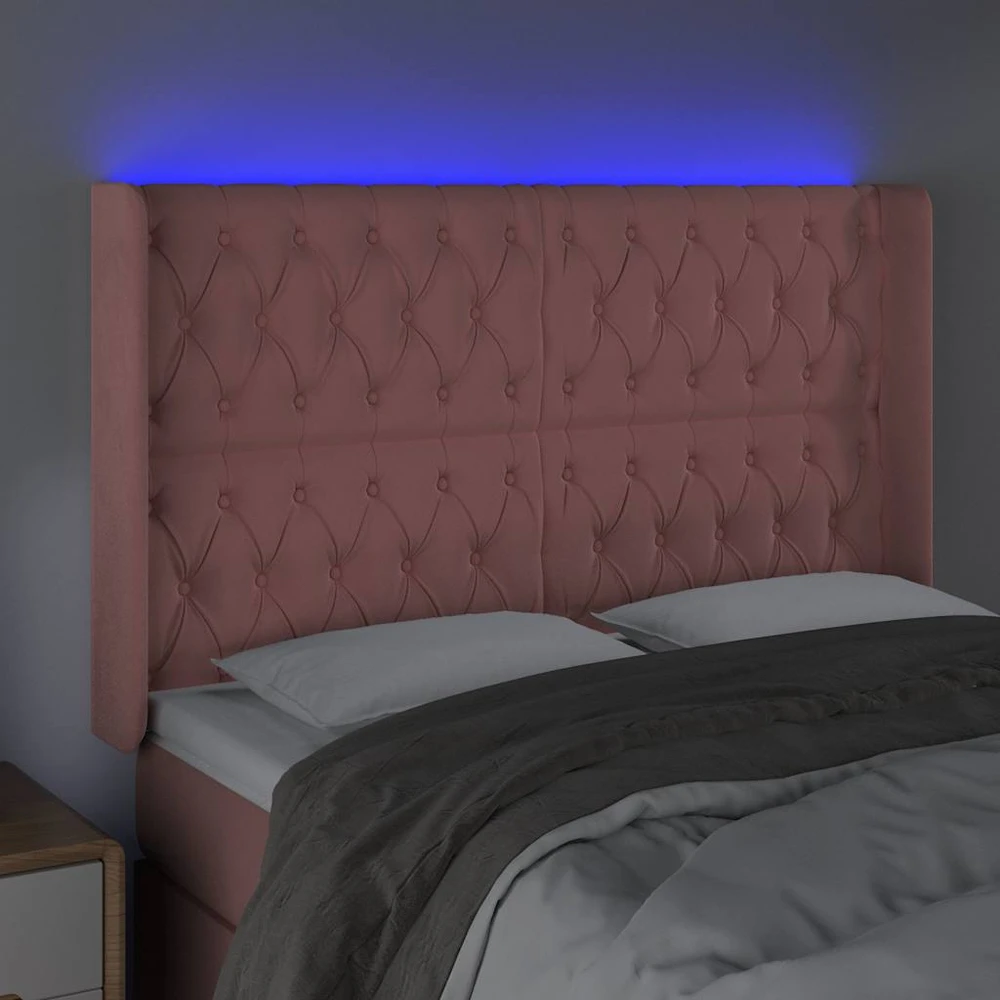 Galvūgalis su LED, rožinės spalvos, 147x16x118/128cm, aksomas