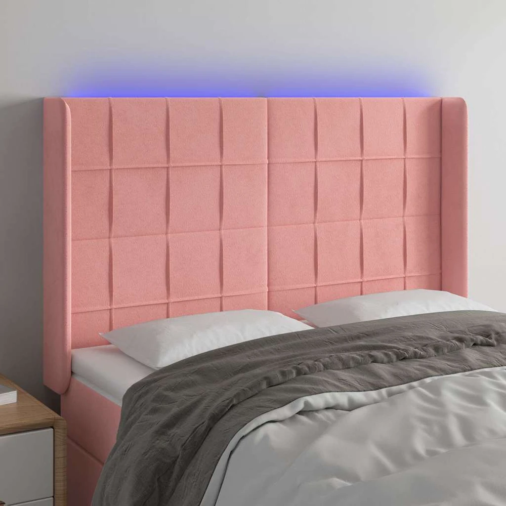 Galvūgalis su LED, rožinės spalvos, 147x16x118/128cm, aksomas
