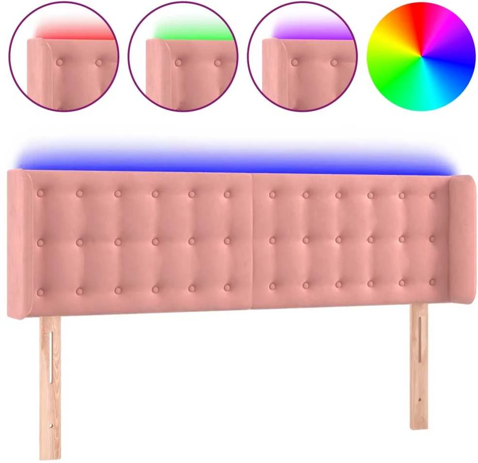 Galvūgalis su LED, rožinės spalvos, 147x16x78/88cm, aksomas