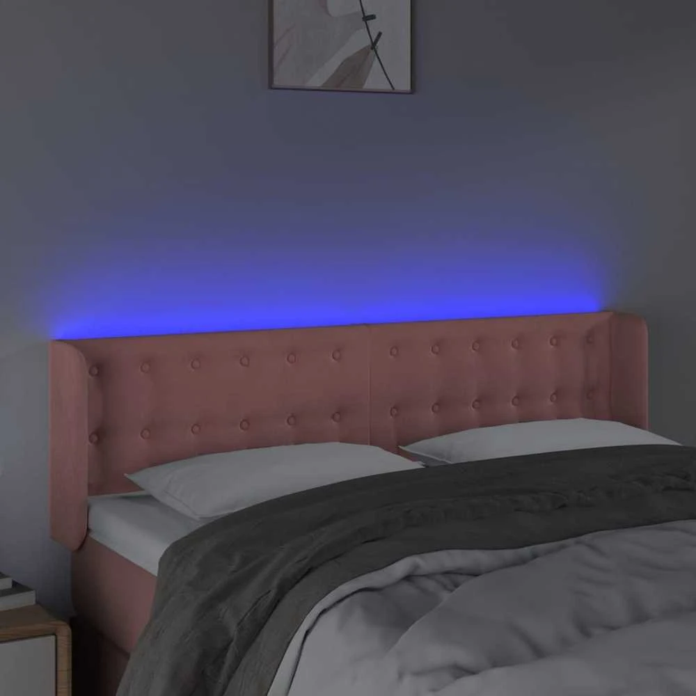 Galvūgalis su LED, rožinės spalvos, 147x16x78/88cm, aksomas