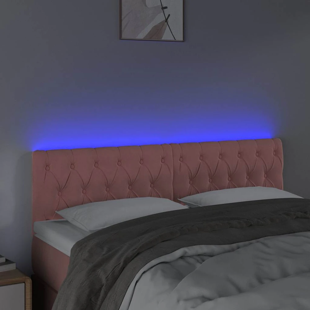 Galvūgalis su LED, rožinės spalvos, 160x7x78/88 cm, aksomas