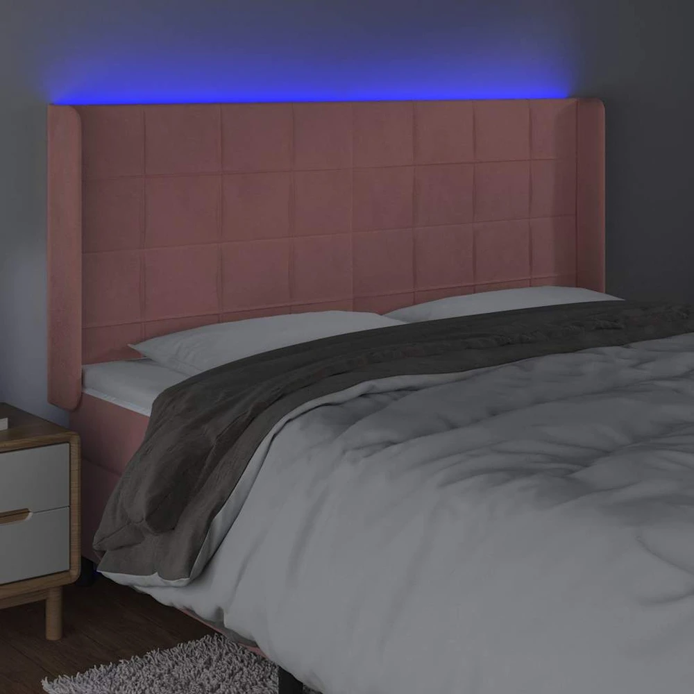 Galvūgalis su LED, rožinės spalvos, 203x16x118/128cm, aksomas