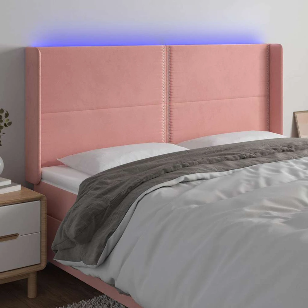 Galvūgalis su LED, rožinės spalvos, 203x16x118/128cm, aksomas