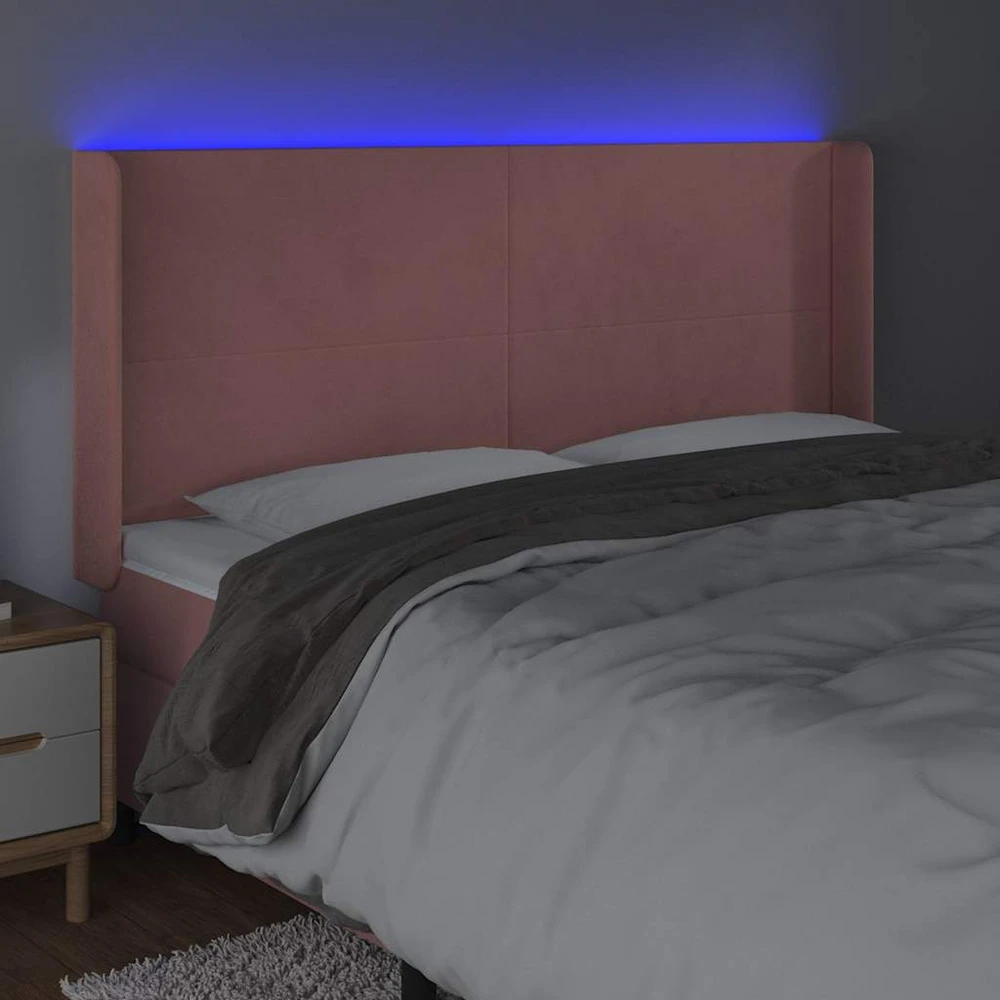 Galvūgalis su LED, rožinės spalvos, 203x16x118/128cm, aksomas