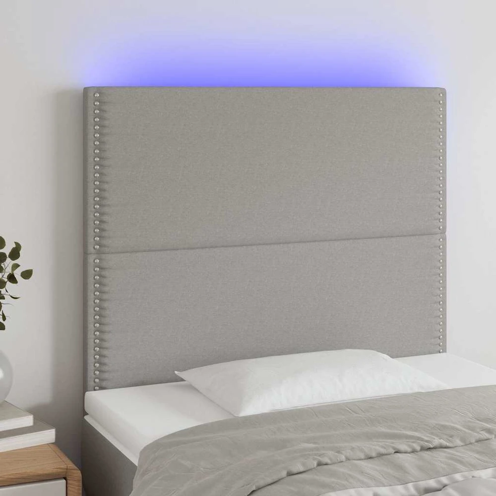 Galvūgalis su LED, šviesiai pilkas, 100x5x118/128cm, audinys