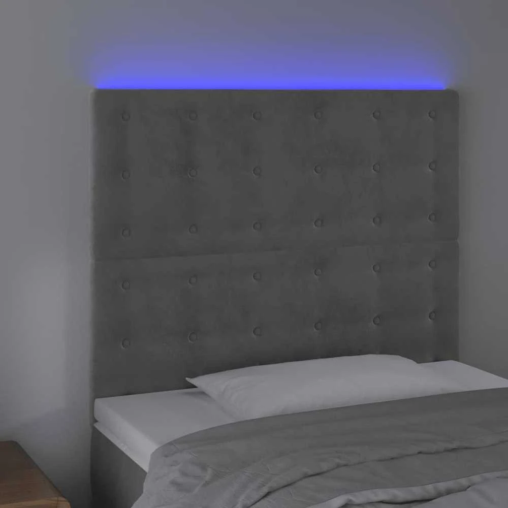 Galvūgalis su LED, šviesiai pilkas, 100x5x118/128cm, aksomas