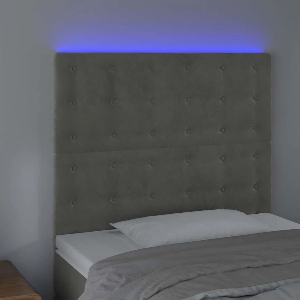 Galvūgalis su LED, šviesiai pilkas, 100x5x118/128cm, aksomas