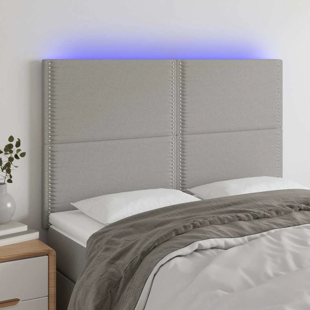 Galvūgalis su LED, šviesiai pilkas, 144x5x118/128cm, audinys