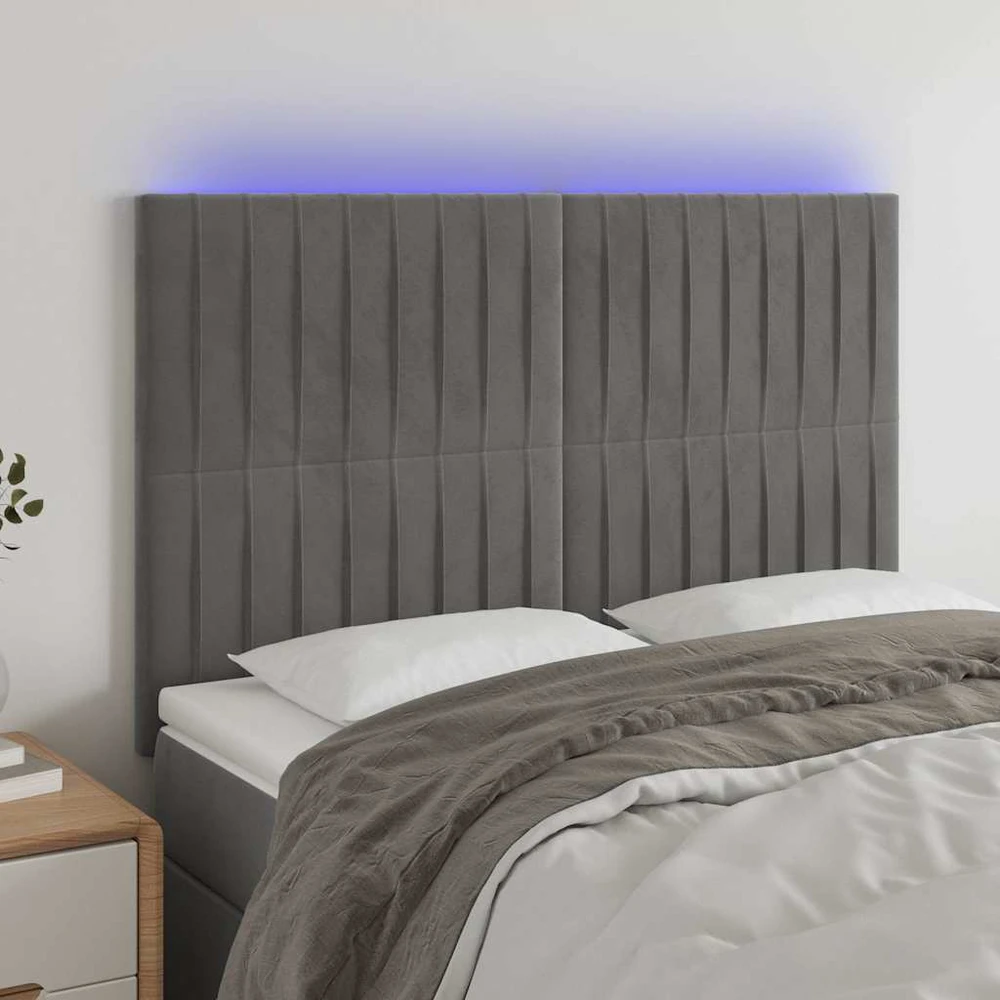 Galvūgalis su LED, šviesiai pilkas, 144x5x118/128cm, aksomas