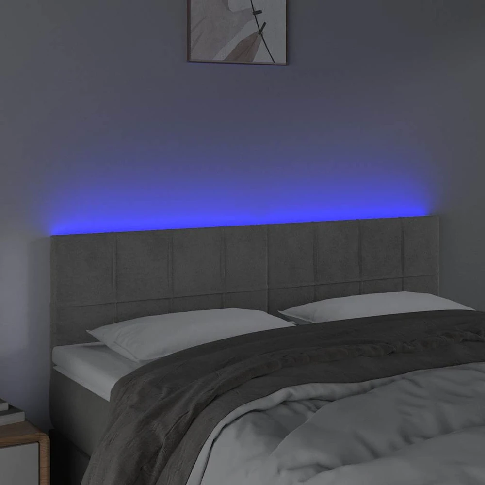 Galvūgalis su LED, šviesiai pilkas, 144x5x78/88cm, aksomas
