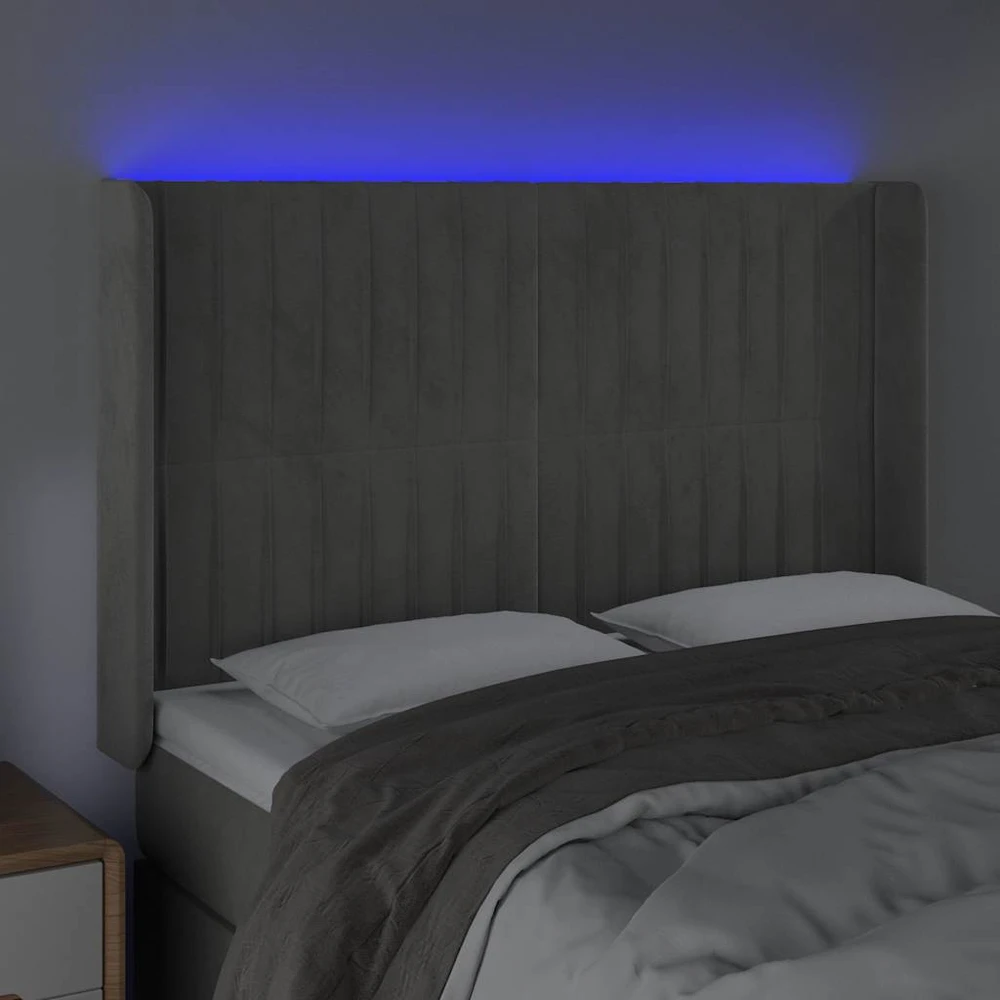 Galvūgalis su LED, šviesiai pilkas, 147x16x118/128cm, aksomas