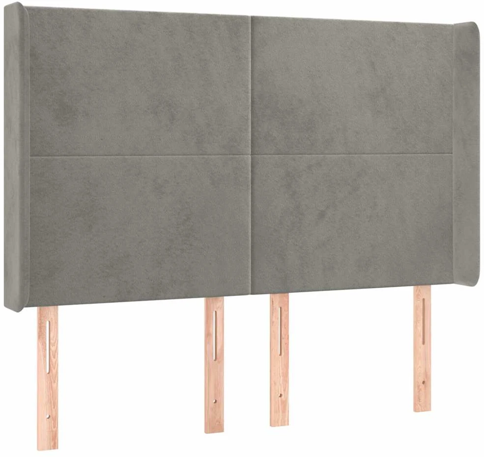 Galvūgalis su LED, šviesiai pilkas, 147x16x118/128cm, aksomas