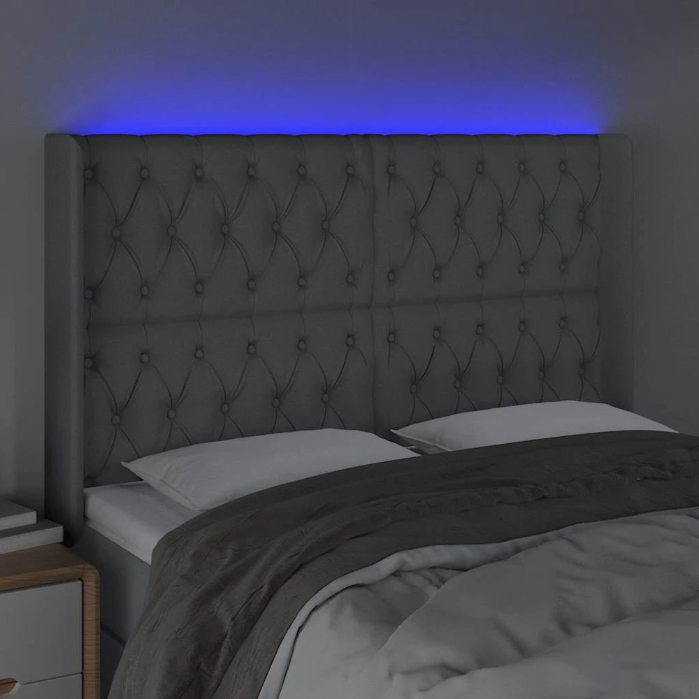 Galvūgalis su LED, šviesiai pilkas, 147x16x118/128cm, audinys