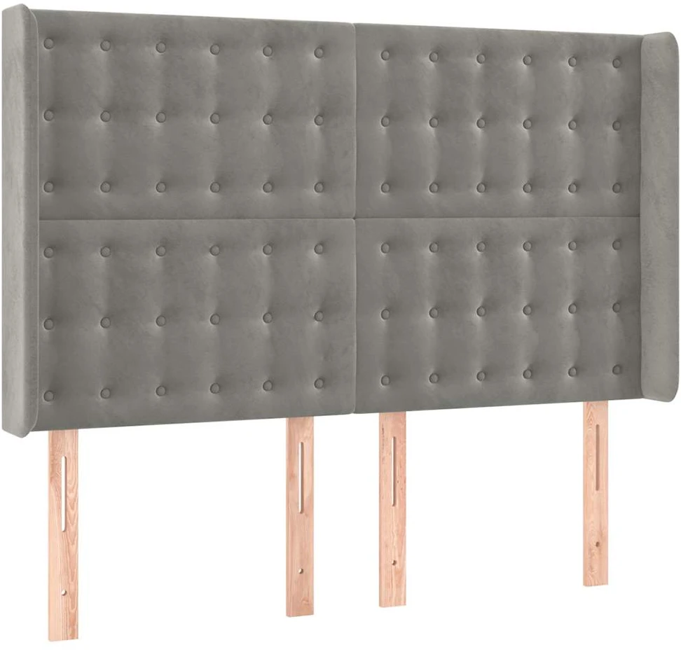 Galvūgalis su LED, šviesiai pilkas, 147x16x118/128cm, aksomas