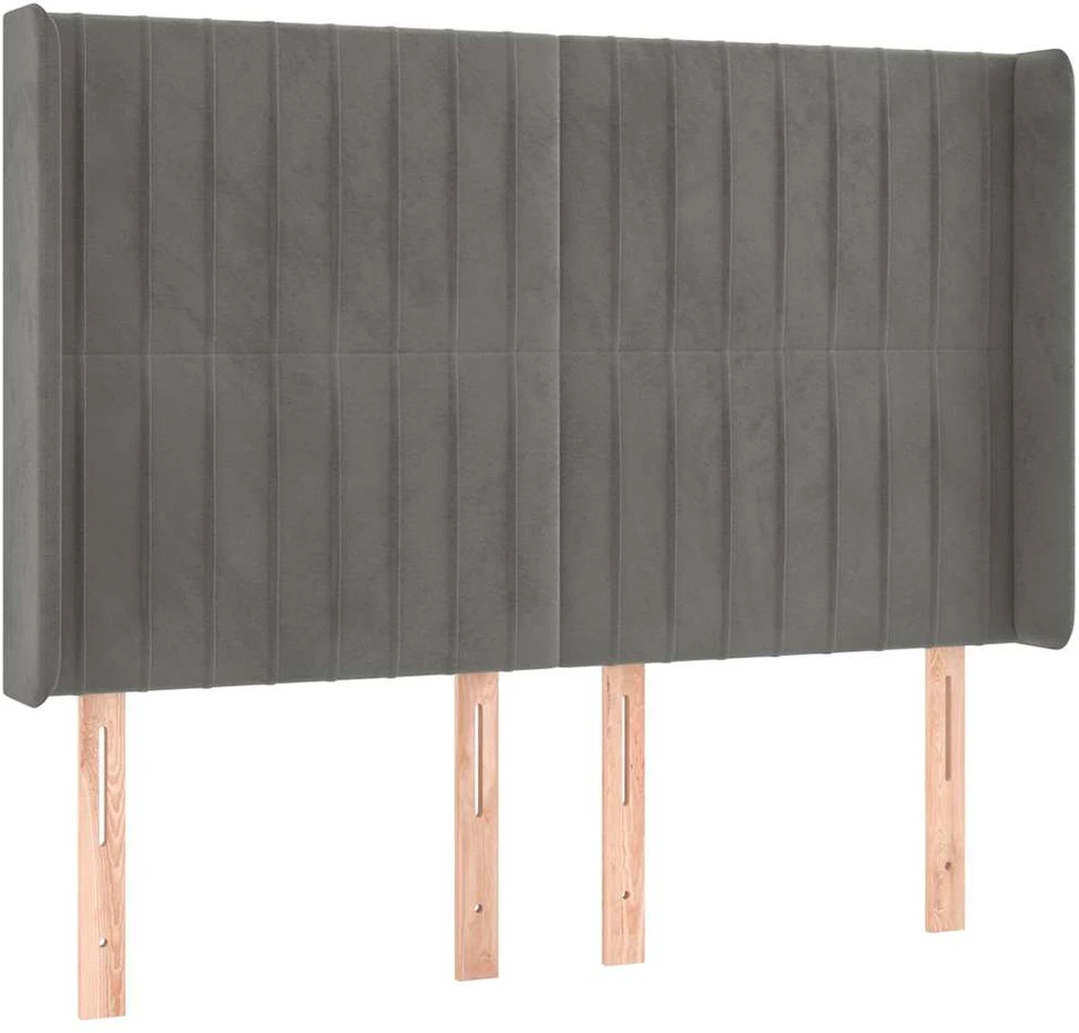 Galvūgalis su LED, šviesiai pilkas, 147x16x118/128cm, aksomas
