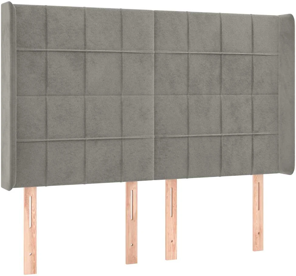 Galvūgalis su LED, šviesiai pilkas, 147x16x118/128cm, aksomas