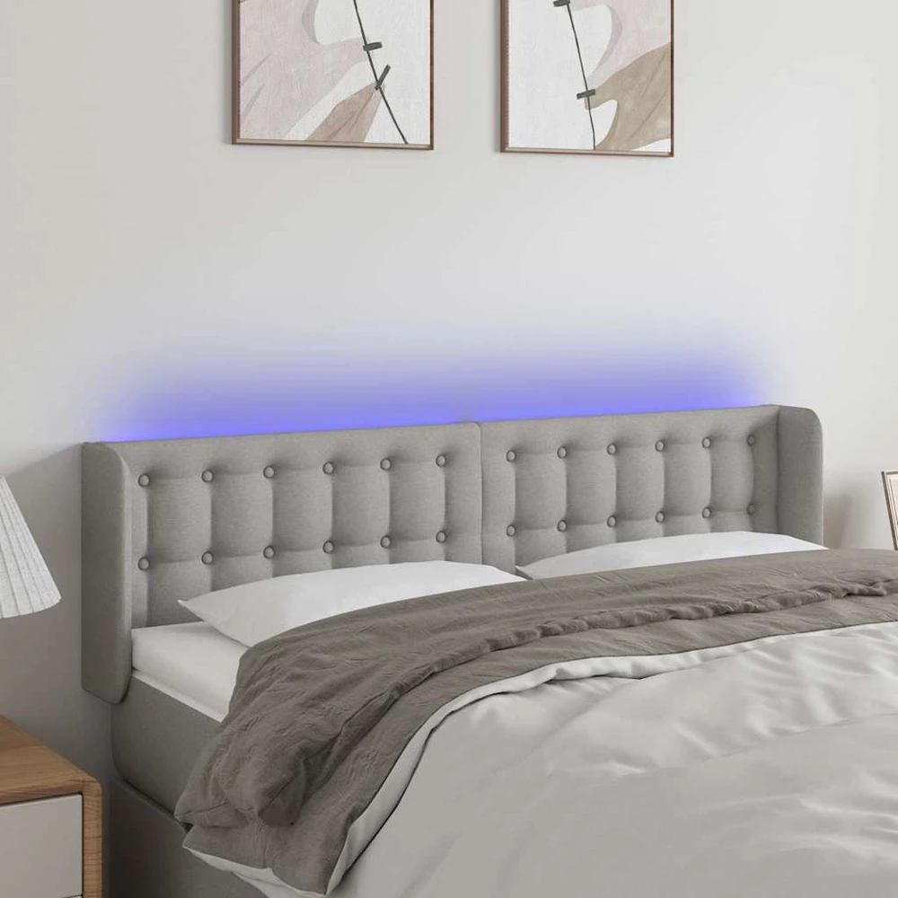 Galvūgalis su LED, šviesiai pilkas, 147x16x78/88cm, audinys