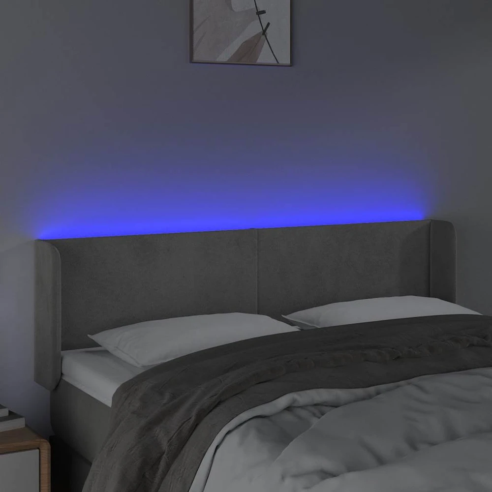 Galvūgalis su LED, šviesiai pilkas, 147x16x78/88cm, aksomas