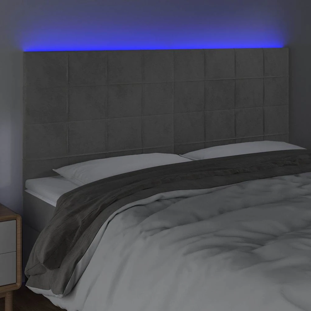 Galvūgalis su LED, šviesiai pilkas, 160x5x118/128cm, aksomas