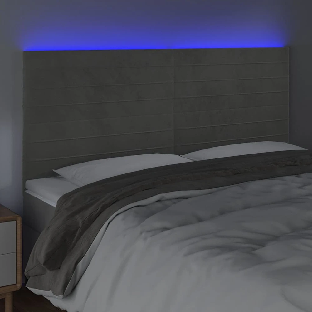 Galvūgalis su LED, šviesiai pilkas, 160x5x118/128cm, aksomas