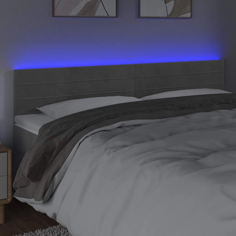 Galvūgalis su LED, šviesiai pilkas, 160x5x78/88cm, aksomas