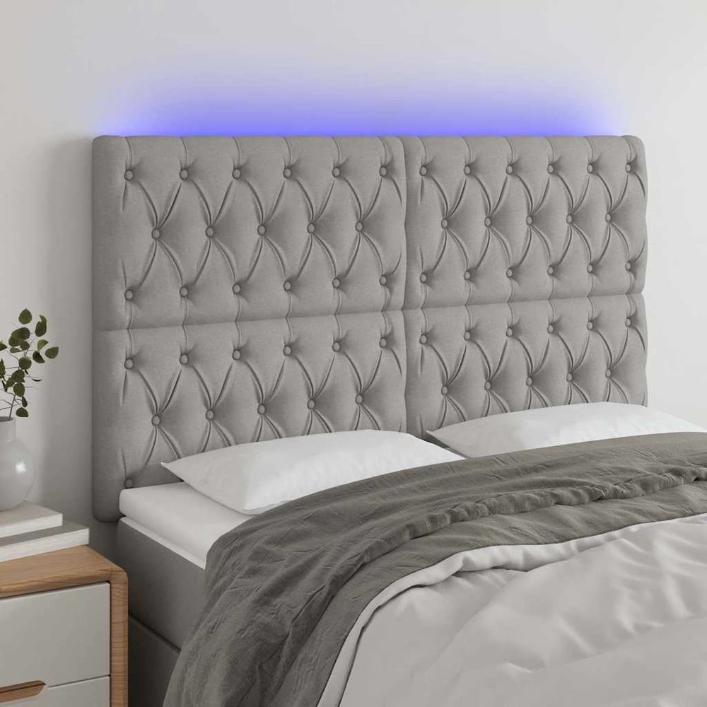 Galvūgalis su LED, šviesiai pilkas, 160x7x118/128cm, audinys