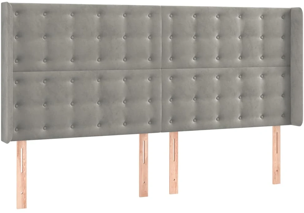Galvūgalis su LED, šviesiai pilkas, 163x16x118/128cm, aksomas