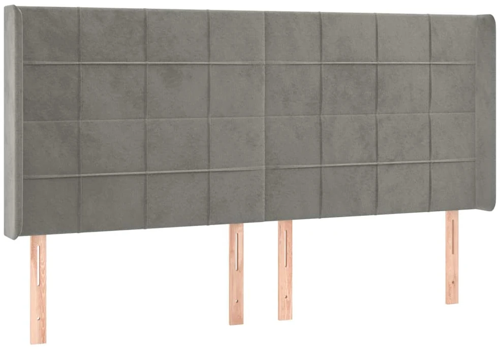 Galvūgalis su LED, šviesiai pilkas, 163x16x118/128cm, aksomas